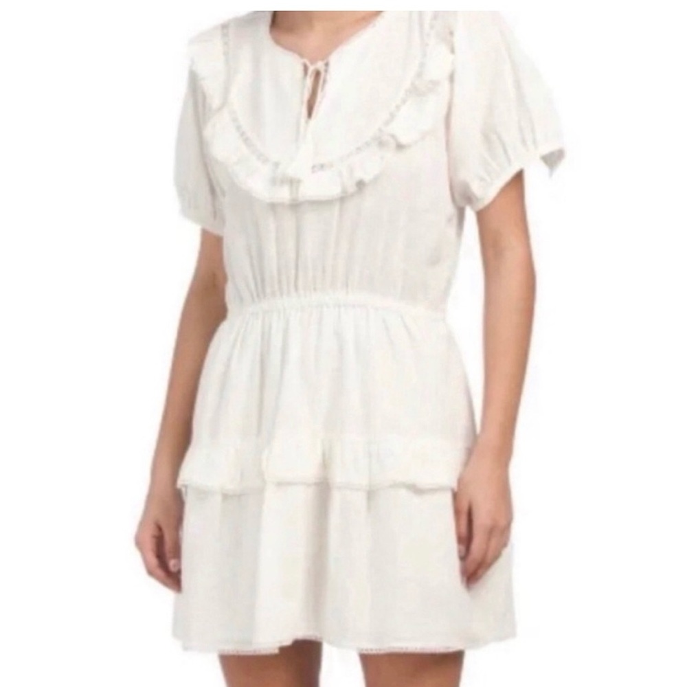 DRA Off White Cotton Boho Mini Dress Ruffle-Tier Mini